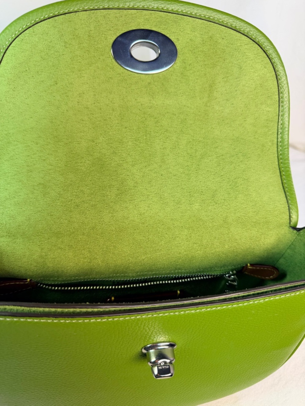 Coach Willow Saddle Bag Dark Lime Green Pebbled Leather Turnlock Crossbody - Picture 11 of 14